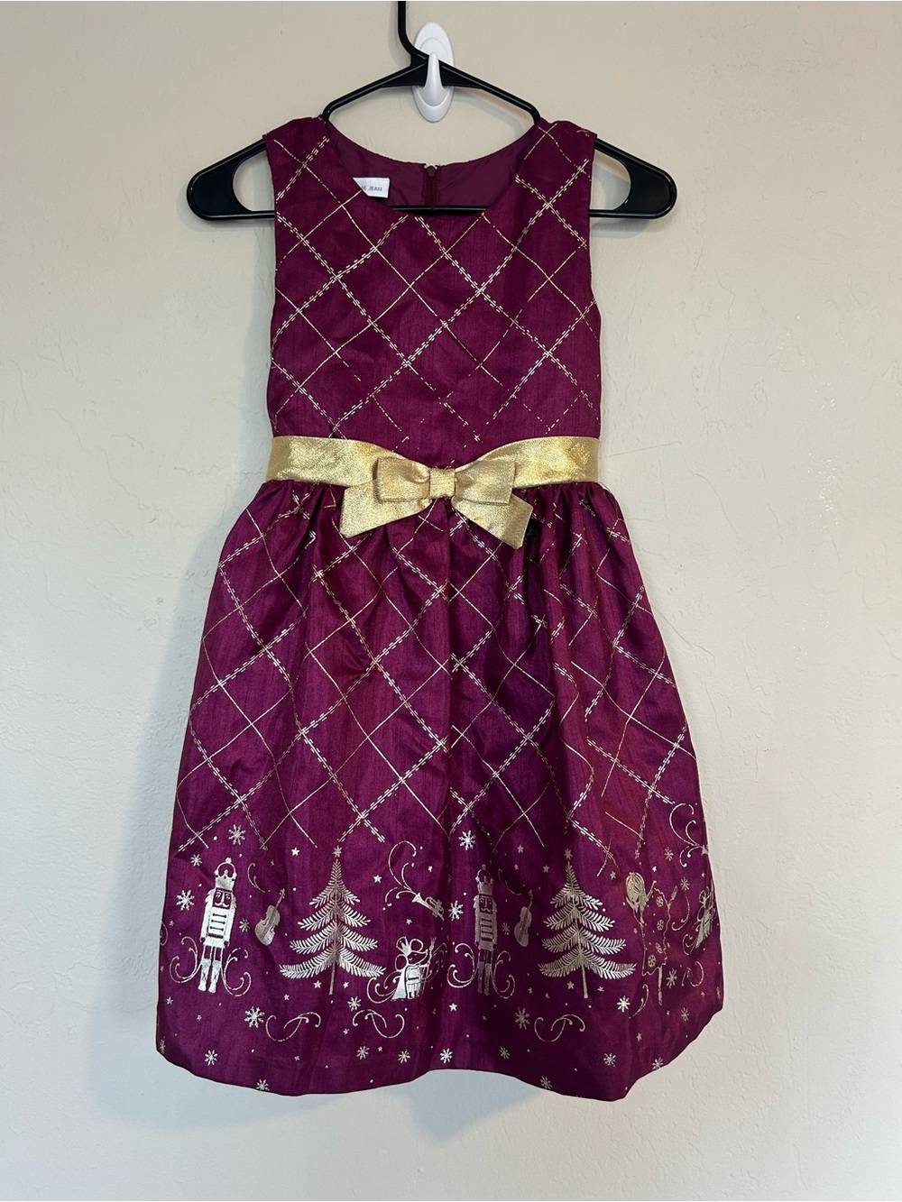 Bonnie Jean Girls Purple Gold Fit & Flare Sleeveless Bow Holiday Dress Sz 4(1993